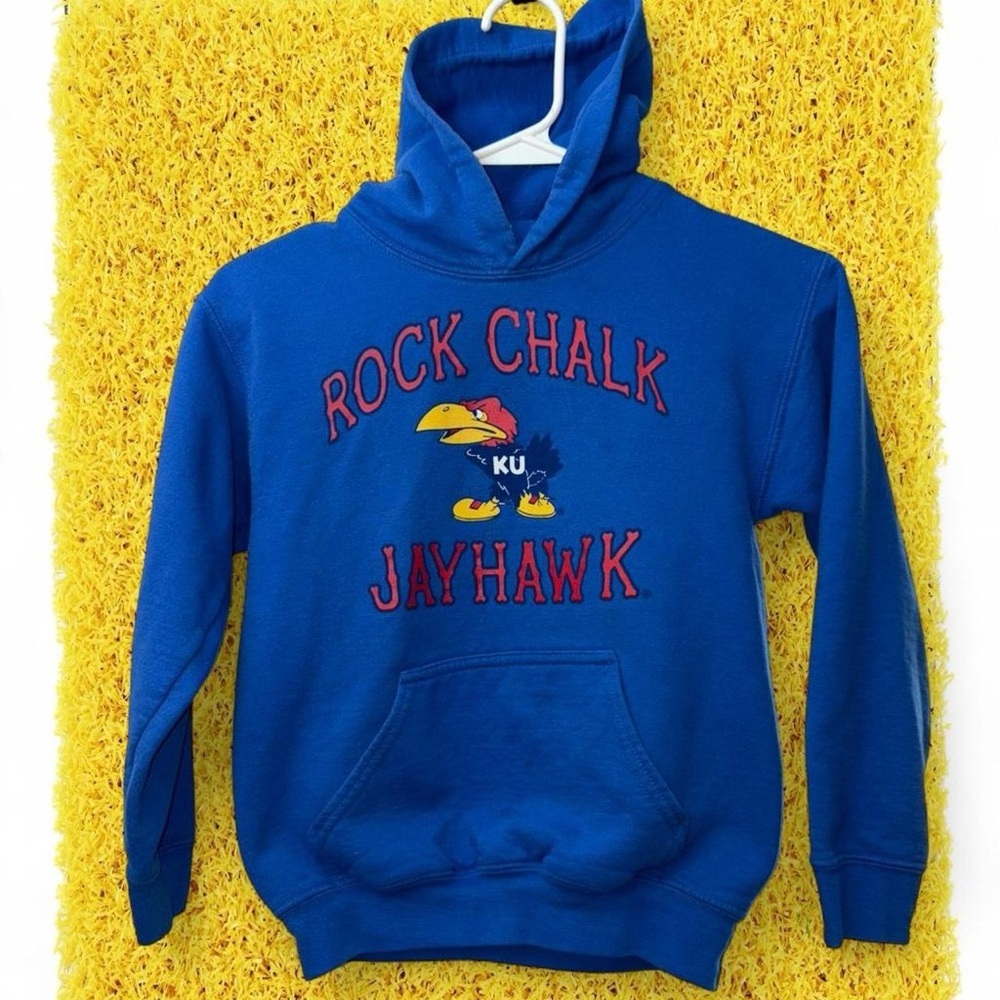 Youth Sz S Blue Kids Hoodie with Jayhawk Design